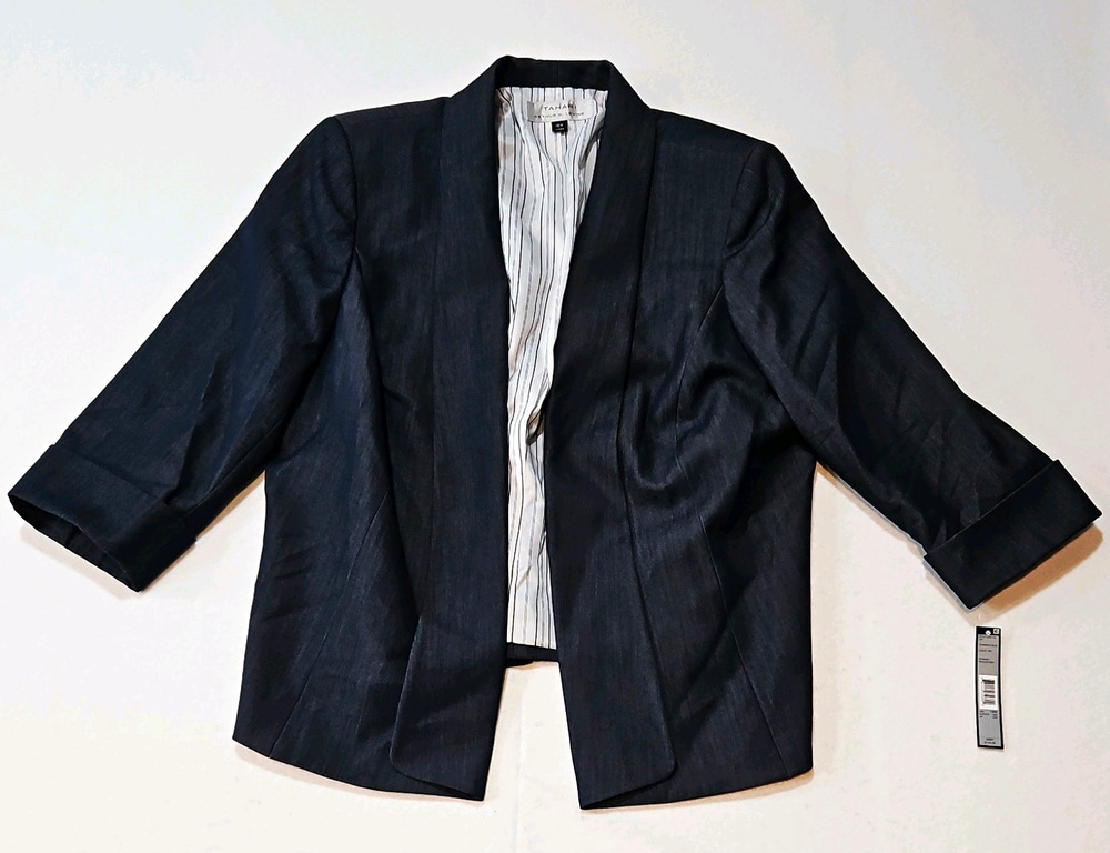 NWT Tahari Arthur Levine Blue Chambray Lined Stretch Shawl Blazer 18W 6268L130
